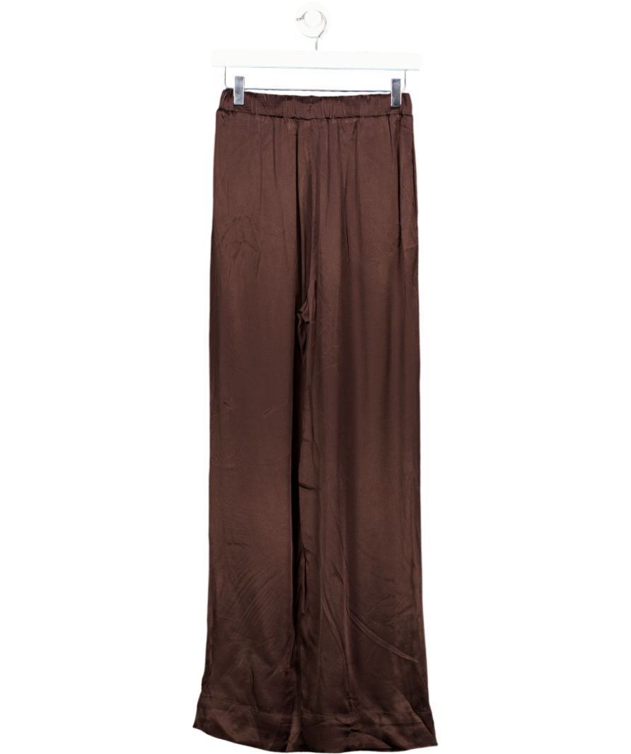 Mint Velvet Chocolate Brown Satin Wide Trousers UK XS