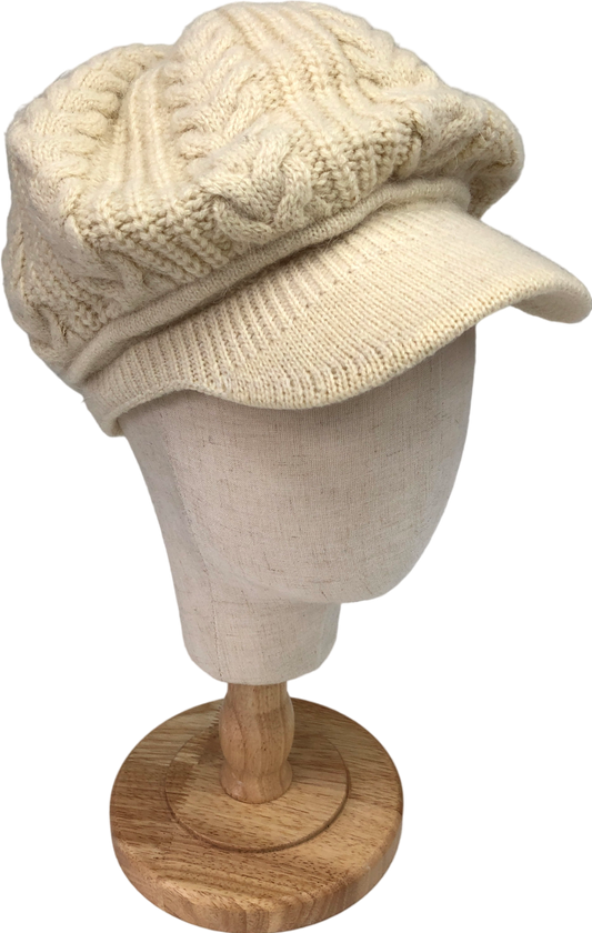 Cream Faux Fur Lined Cable Knit Hat One Size