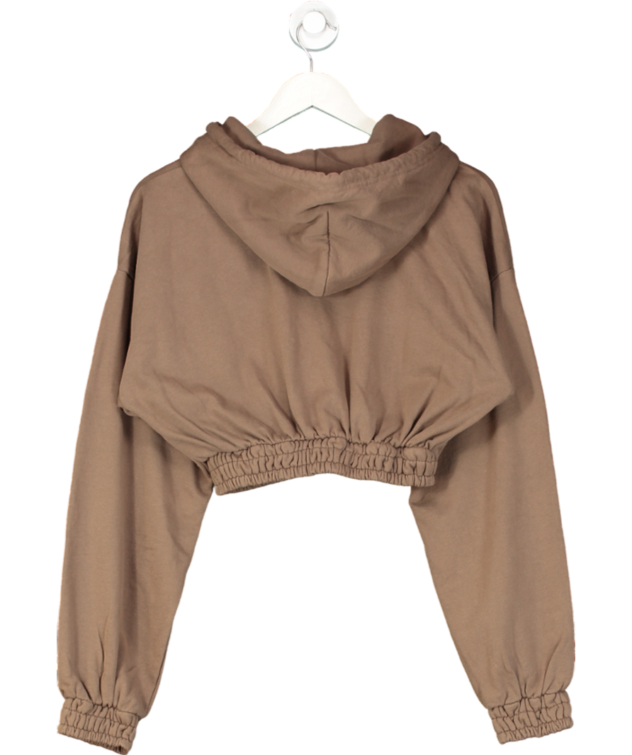Nia Brown Smocked Cropped Hoodie UK S
