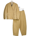 ARRANGE 2-piece  Beige Twill Jacket With Ovoid Sleeve And Cinched Waist And Barrel Trousers UK 8