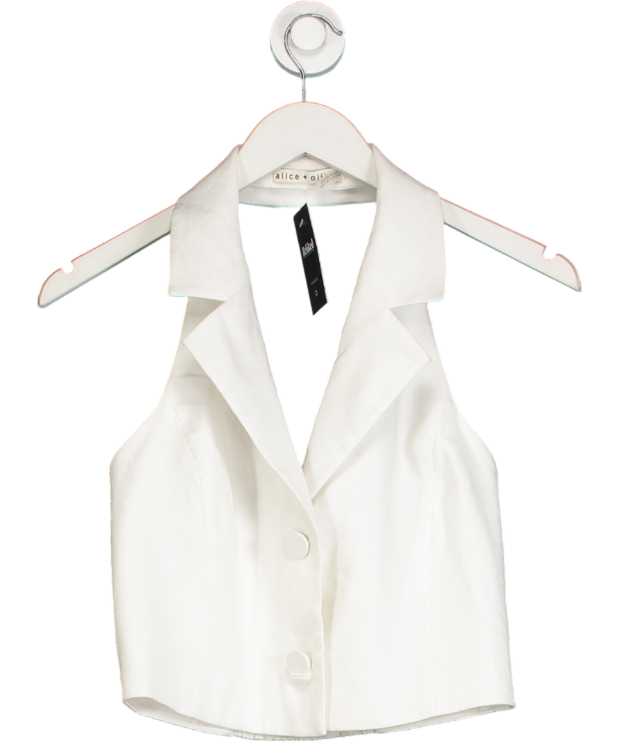 Alice + Olivia White Linen Blend Halterneck Backless Waistcoat UK 6
