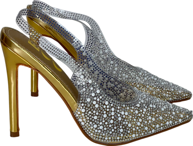 Ego gold Diamante Perspex Slingback Court Heel UK 4 EU 37 👠