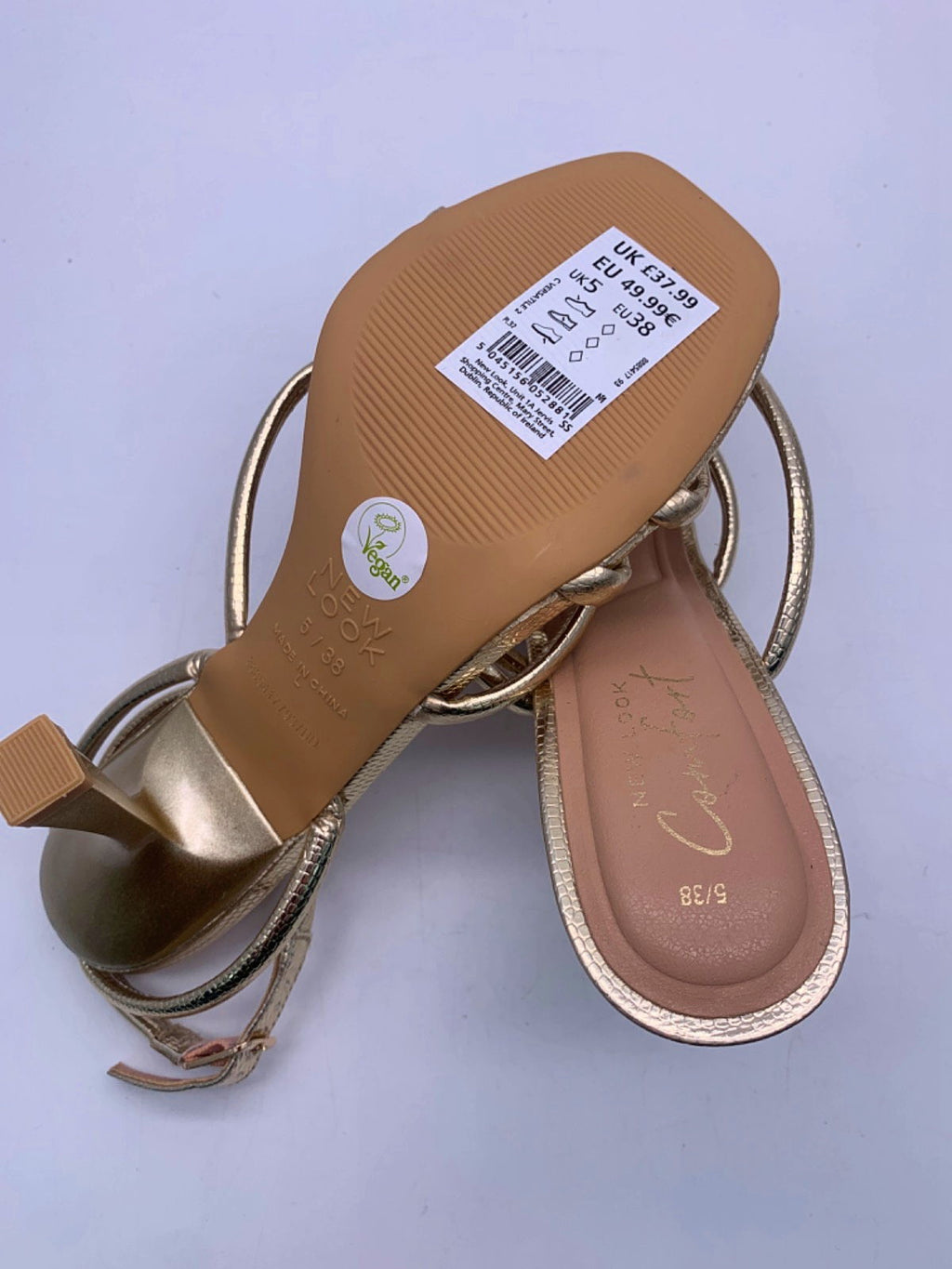 New Look Gold Strappy Heeled Sandals UK 5