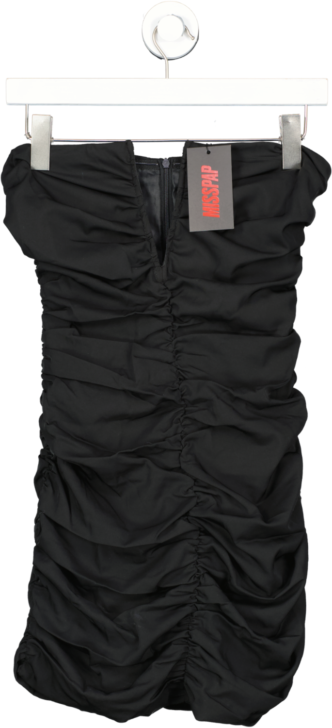 Misspap Black Premium Mesh V Bar Ruched Mini Dress UK 6