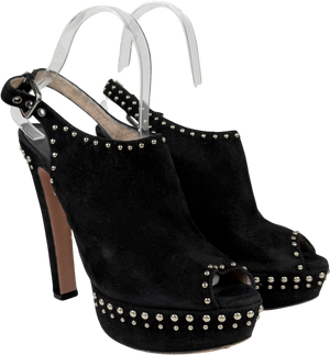 Prada Black Suede Studded Platform Heels UK 7.5 EU 40.5