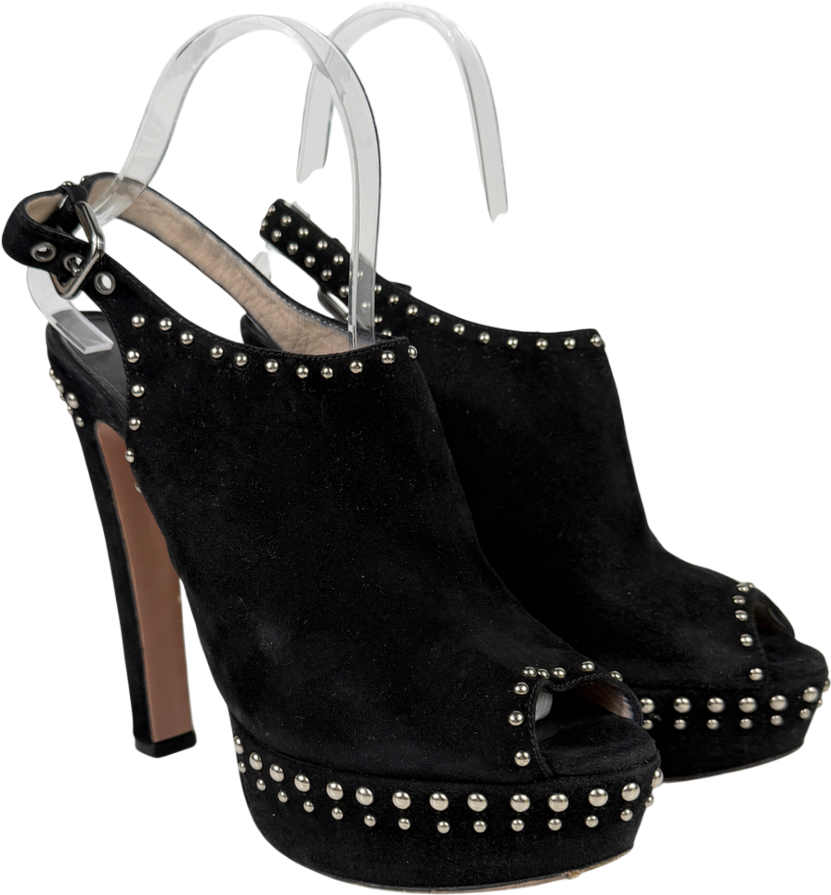 Prada Black Suede Studded Platform Heels UK 7.5 EU 40.5 👠