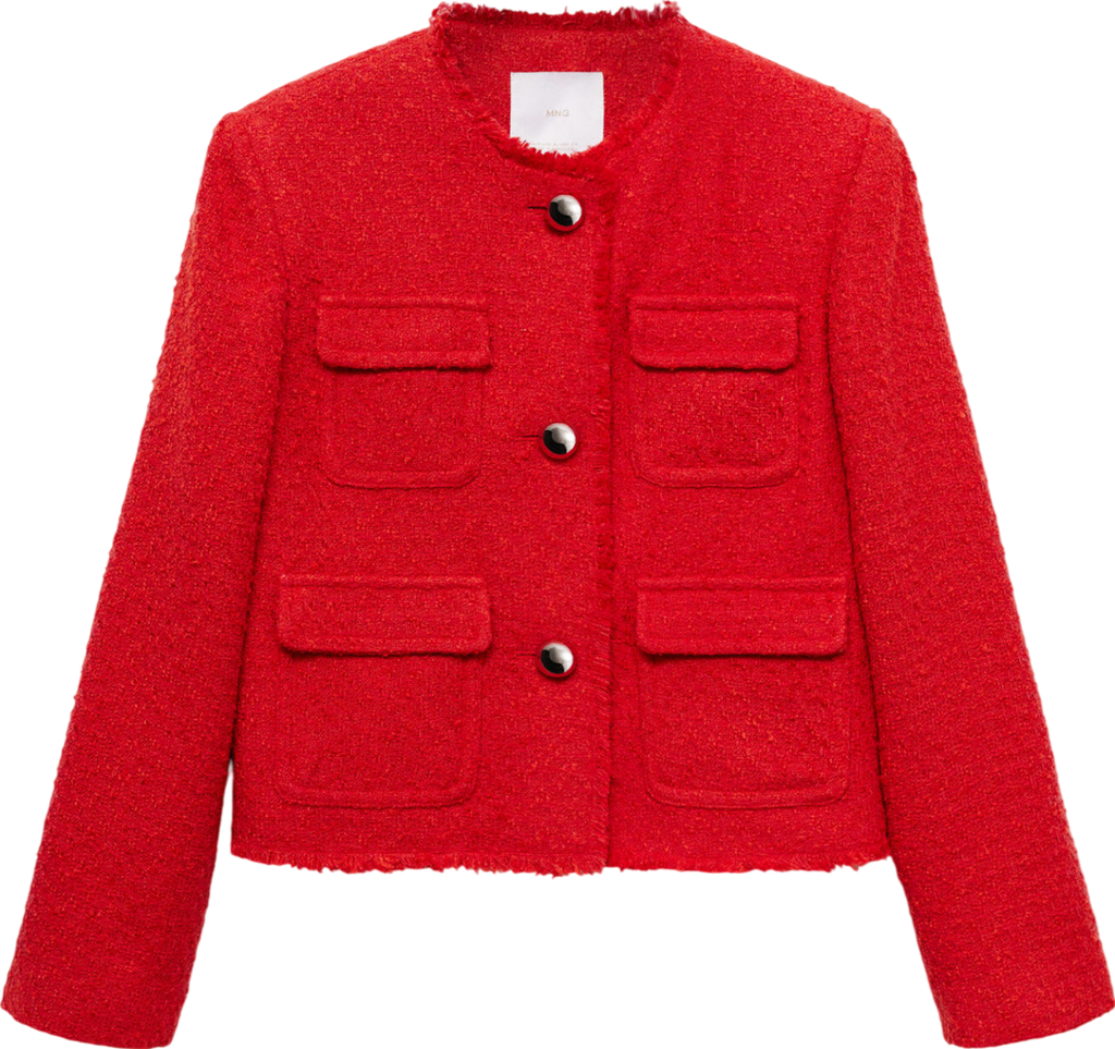 MANGO Red Tweed Jacket With Pockets UK L