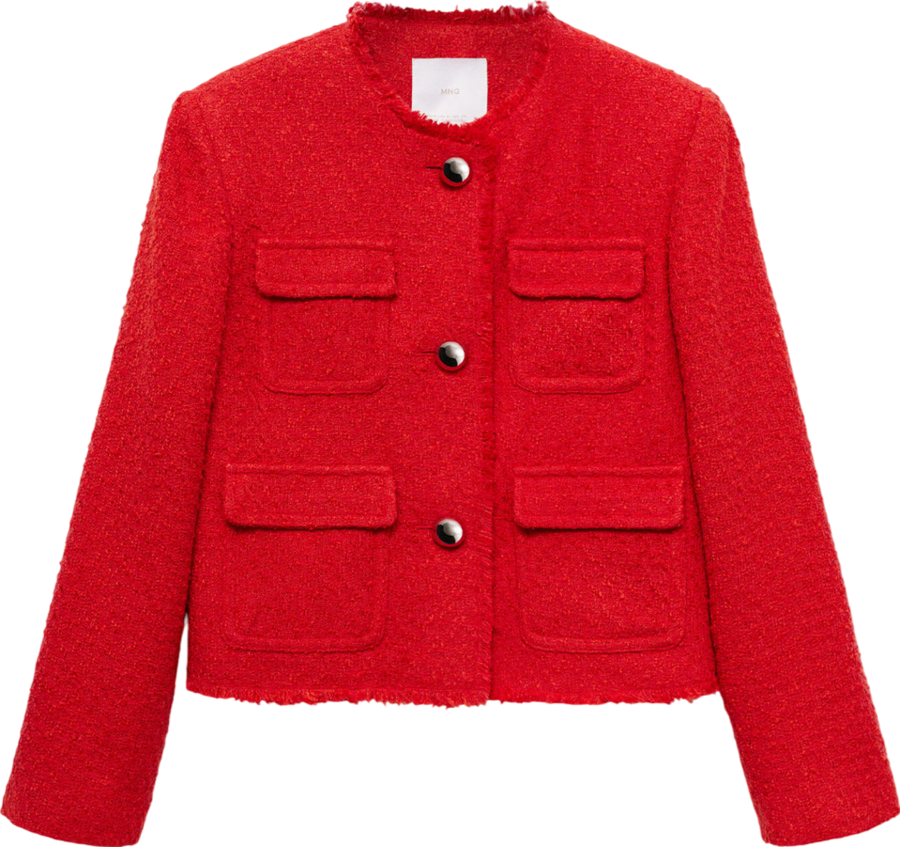 MANGO Red Tweed Jacket With Pockets UK L