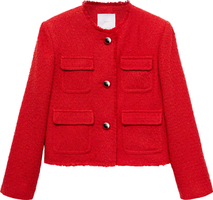 MANGO Red Tweed Jacket With Pockets UK L