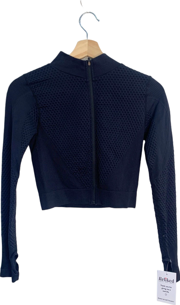 Zara Navy Textured Long Sleeve Top S