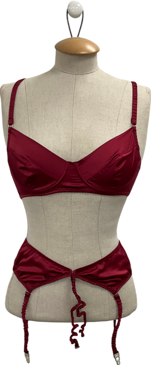 Identity Lingerie Red Upcycled  Bra And Suspenders UK 32C