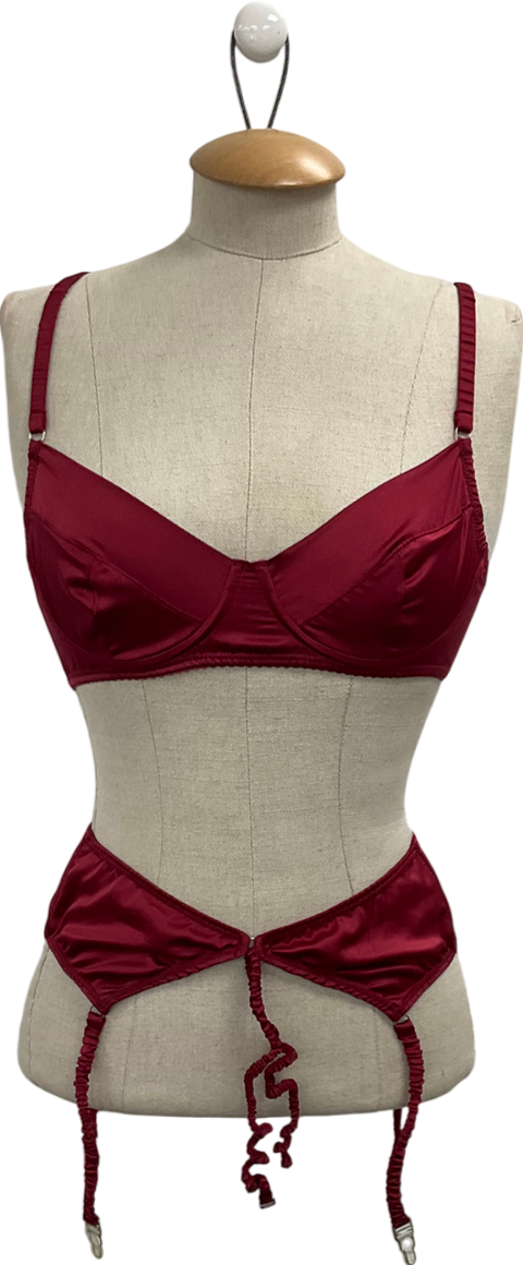 Identity Lingerie Red Upcycled  Bra And Suspenders UK 32C