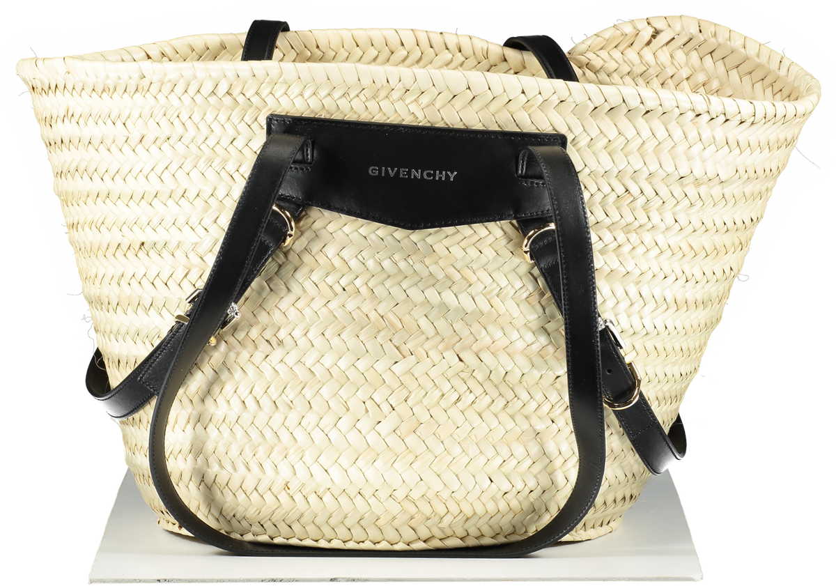 Givenchy Voyou Raffia Basket Bag in Black and Natural 