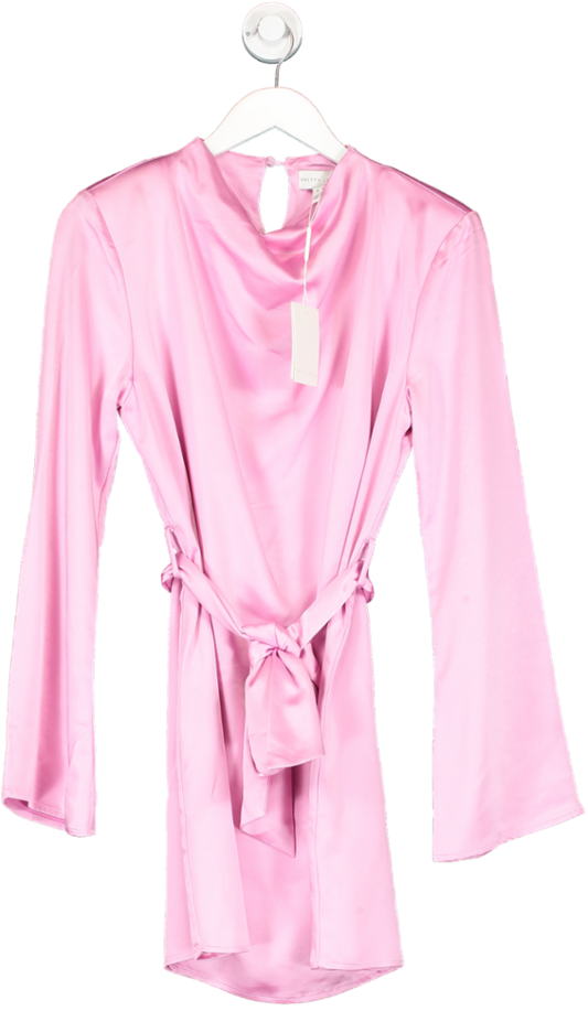 PRETTY LAVISH Pink Jayda Tie Waist Satin Mini Dress UK S
