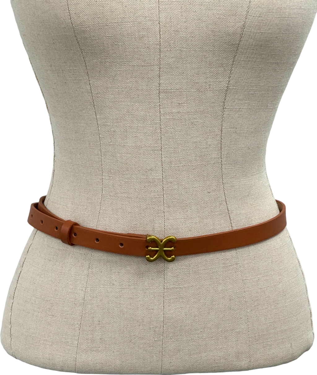 Tan Faux Leather Belt Gold Buckle Detail Onesize