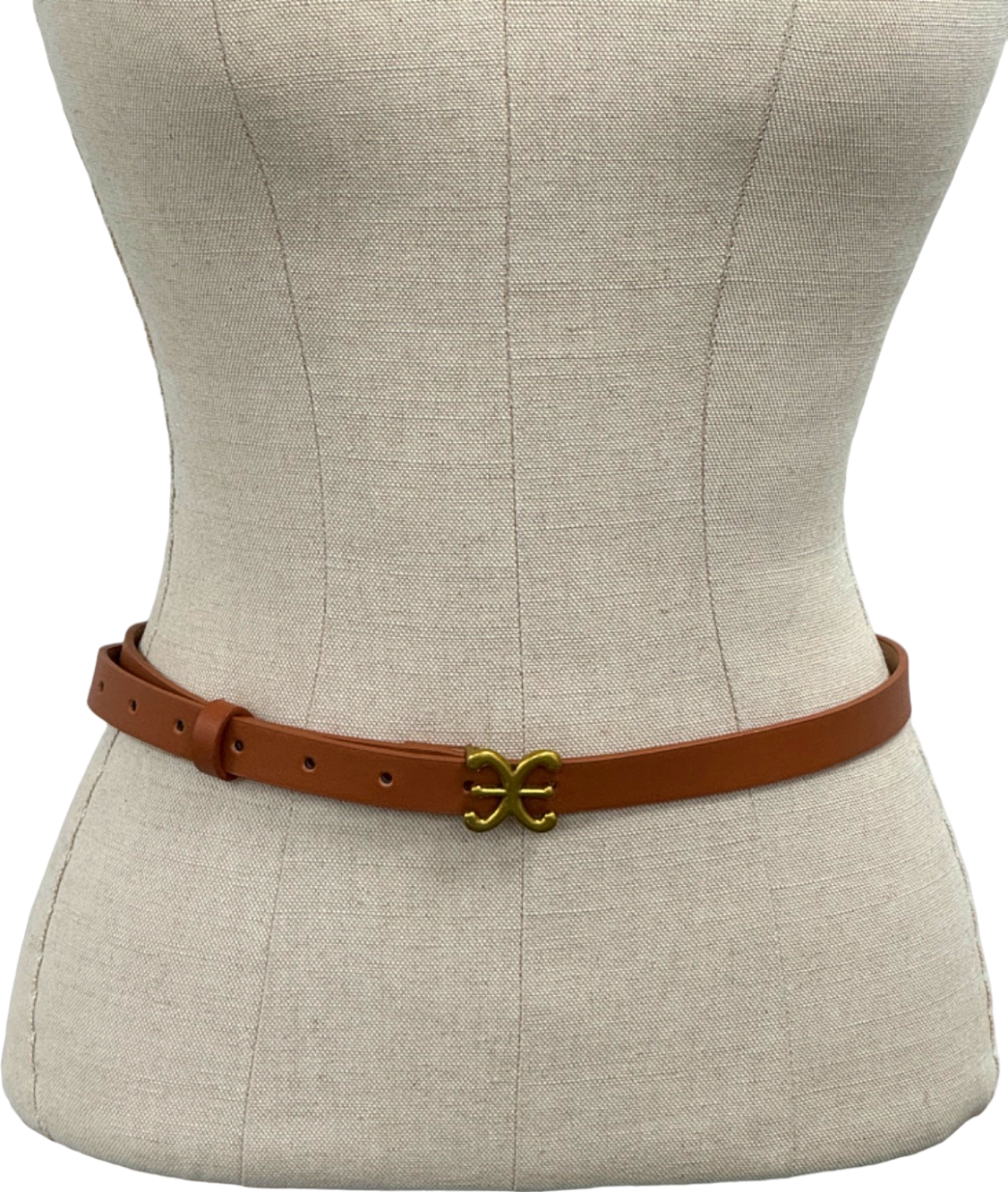 Tan Faux Leather Belt Gold Buckle Detail Onesize