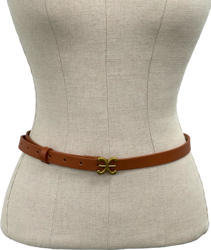 Tan Faux Leather Belt Gold Buckle Detail Onesize