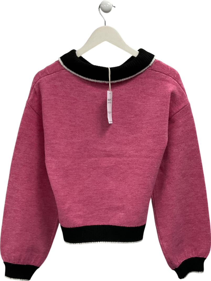 Next Pink Contrast Polo Collar Knitted Jumper UK M