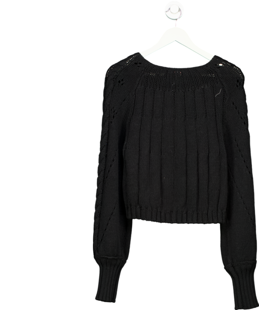 Free People Black Cotton Blend Cable Knit Jumper UK S