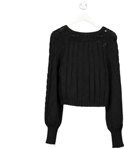 Free People Black Cotton Blend Cable Knit Jumper UK S