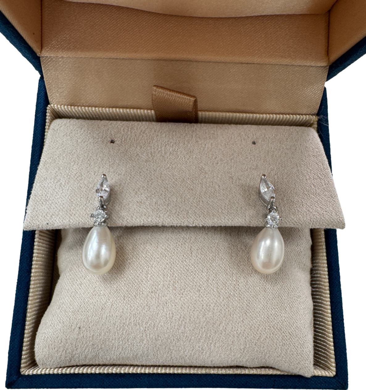 GINGIBERI White Sterling Silver Real Pearl & Diamond Earrings