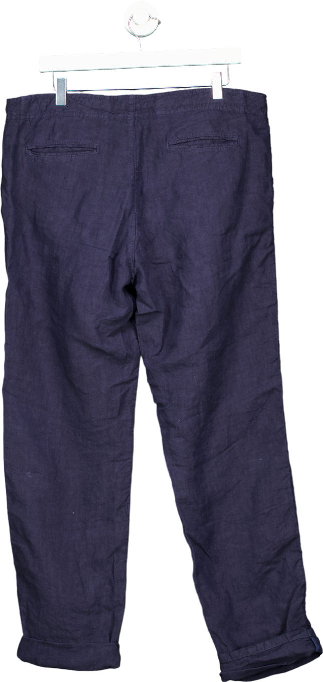 Luca Faloni Navy Blue Lipari Linen Trousers UK W36