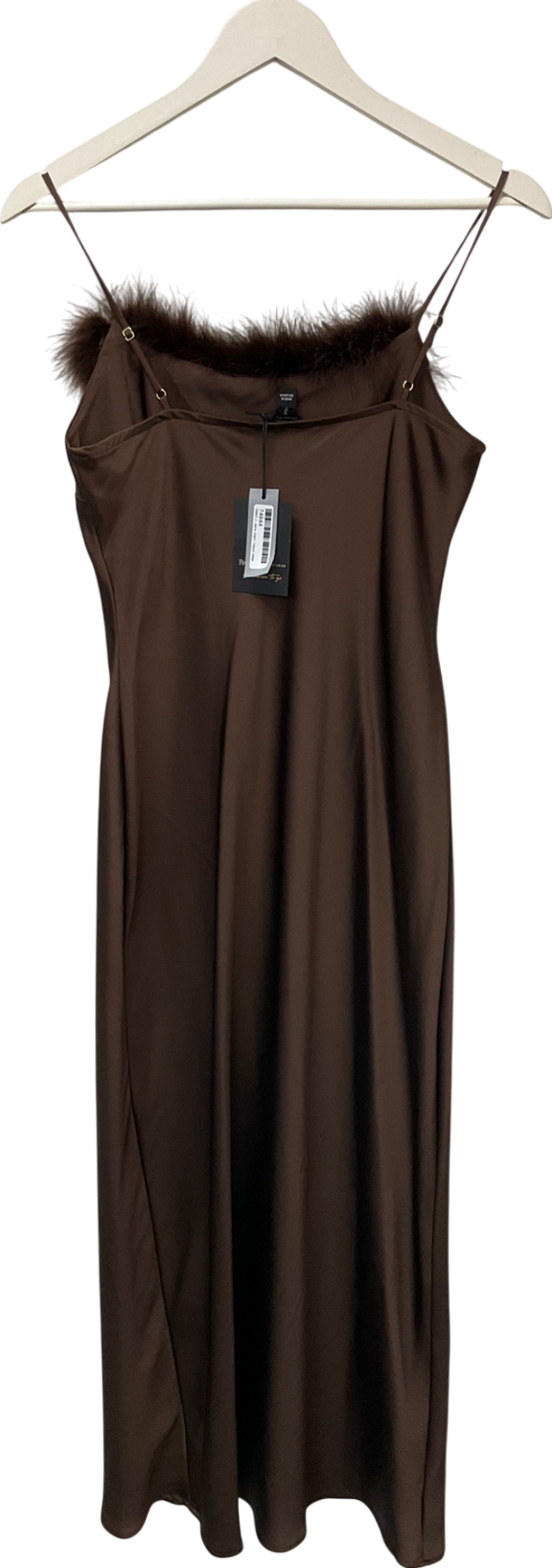 River Island Brown Feather Trimmed Slip Dress UK 6