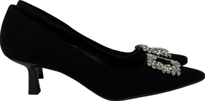 forever comfort Black Slip On Dimante Buckle Heels UK 5 EU 38 👠