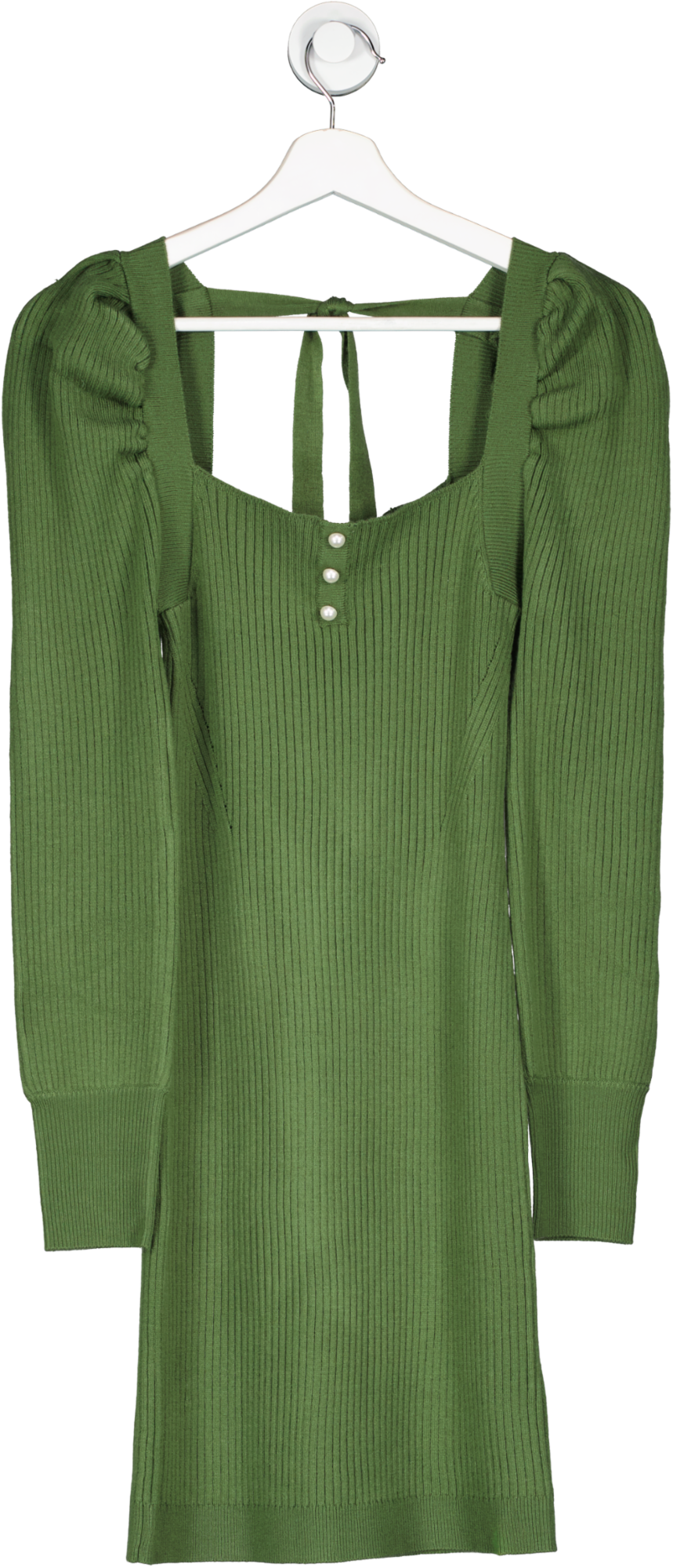 leyden Green Square Neck Puff Sleeve Mini Sweater Dress UK XS