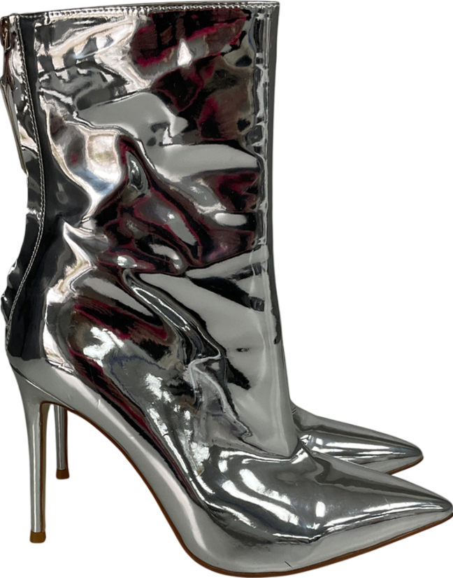 Mistress Rocks Metallic Silver Mirror Ankle Boots UK 4 EU 37 👠