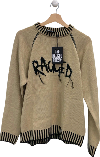 The Ragged Priest Ecru Ragged Blanket Stitch Knit Jumper UK 6