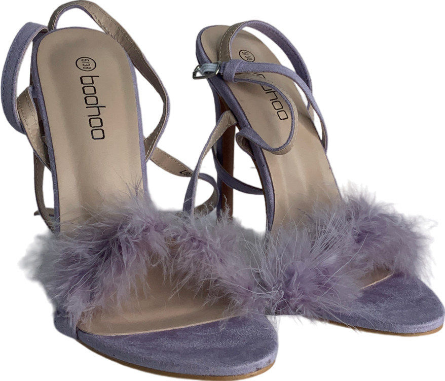 boohoo Purple Feather Trim 2 Part Stilettos UK 5 EU 38 👠