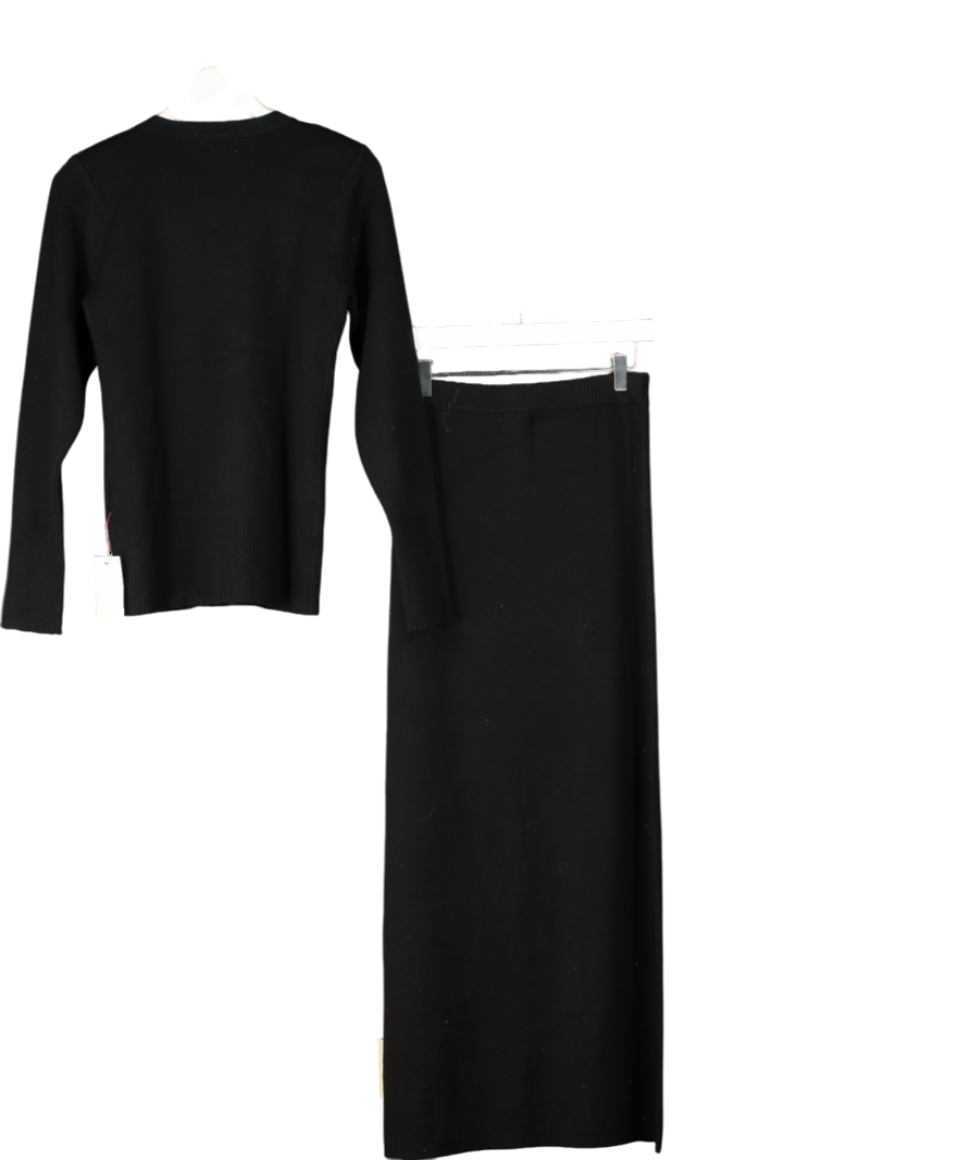PRETTY LAVISH Black Justine Rib Knit Button Cardigan And Skirt UK S