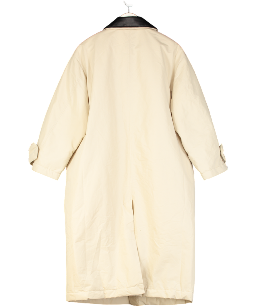ASOS Design Beige Padded Overcoat With Faux Leather Collar UK 10