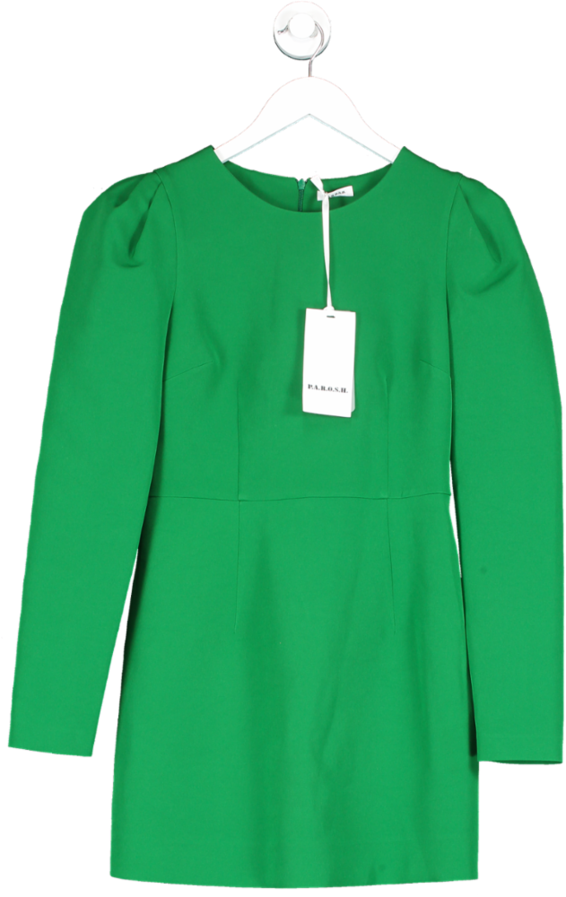 P.A.R.O.S.H. Abito Palco Green Puff Sleeve Dress UK S