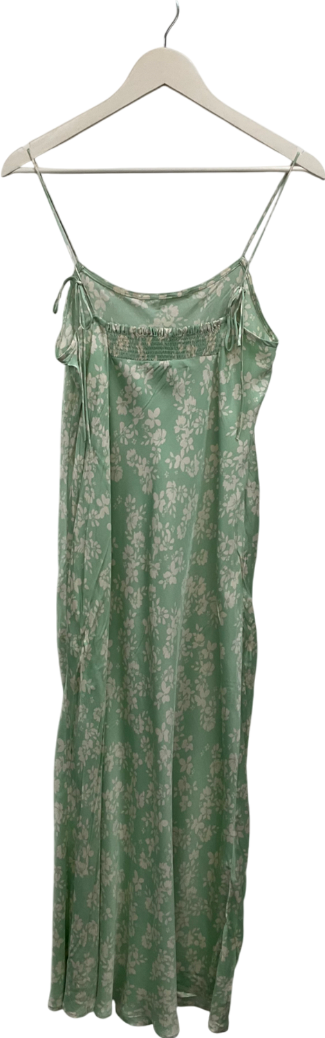 ZARA Green Floral Satin Strappy Midi Dress UK M