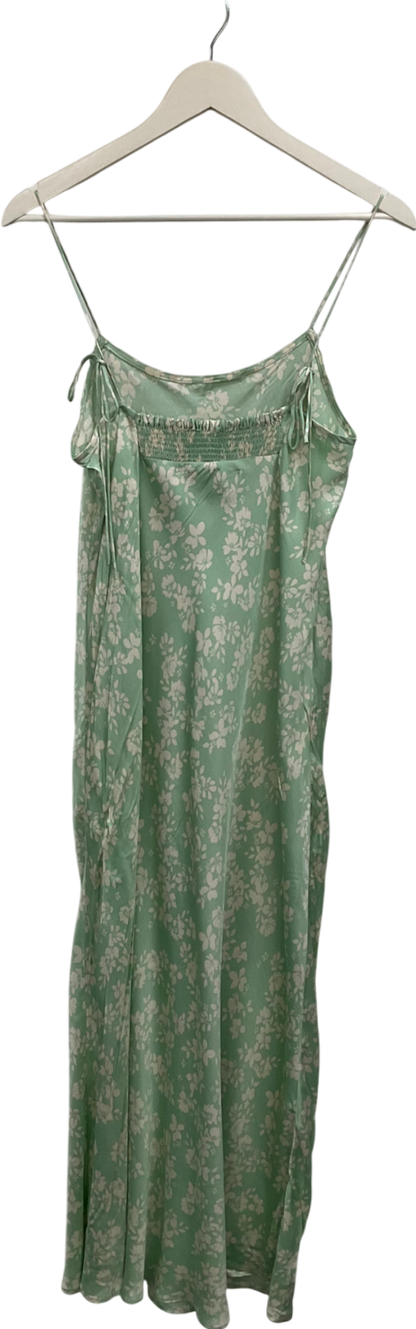 ZARA Green Floral Satin Strappy Midi Dress UK M