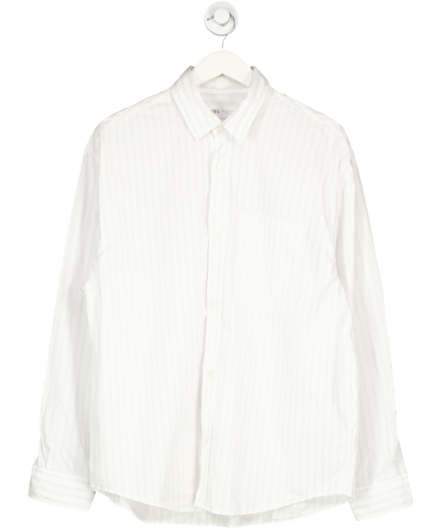 ZARA White Textured Regular Fit Shirt UK L