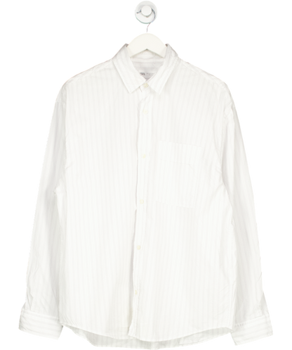 ZARA White Textured Regular Fit Shirt UK L