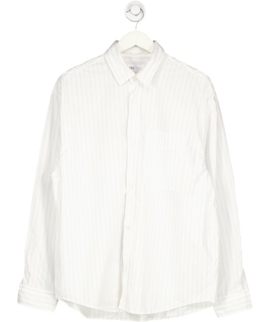 ZARA White Textured Regular Fit Shirt UK L