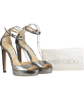 Jimmy Choo Metallic Gunmetal Platform Heeled Sandals UK 8 EU 41 👠