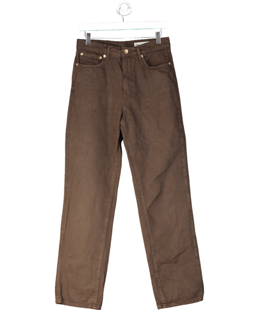 ZARA Brown Relaxed Slim Fit Mid Rise Jeans UK 8