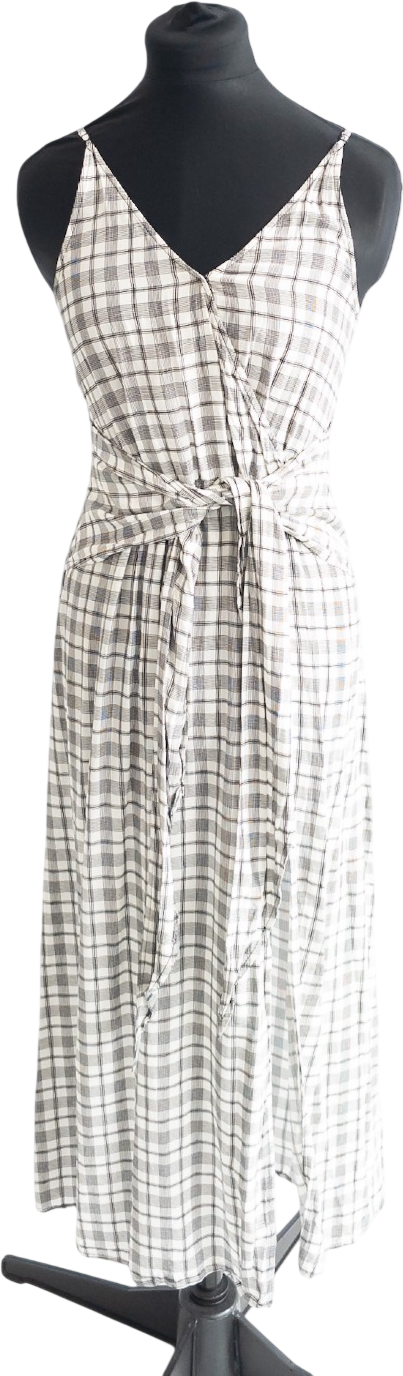 & Other Stories White / Black Check Tie Front Midi Dress UK 4