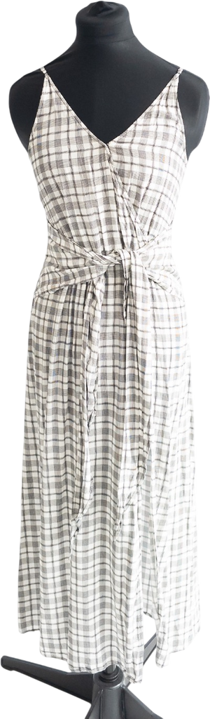 & Other Stories White / Black Check Tie Front Midi Dress UK 4