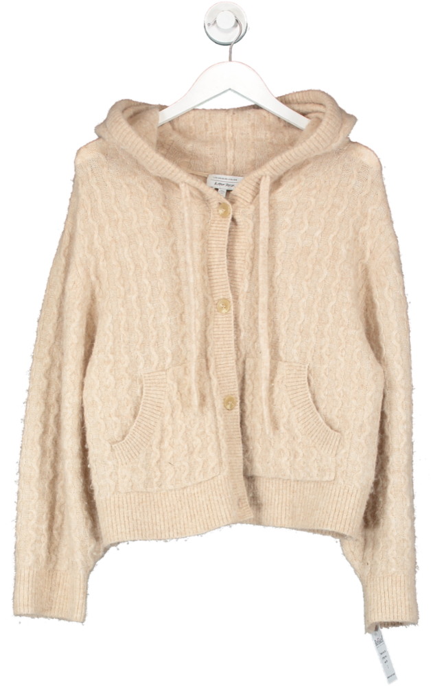 & Other Stories Beige Oversized Button Up Cable Knit Hoodie UK S