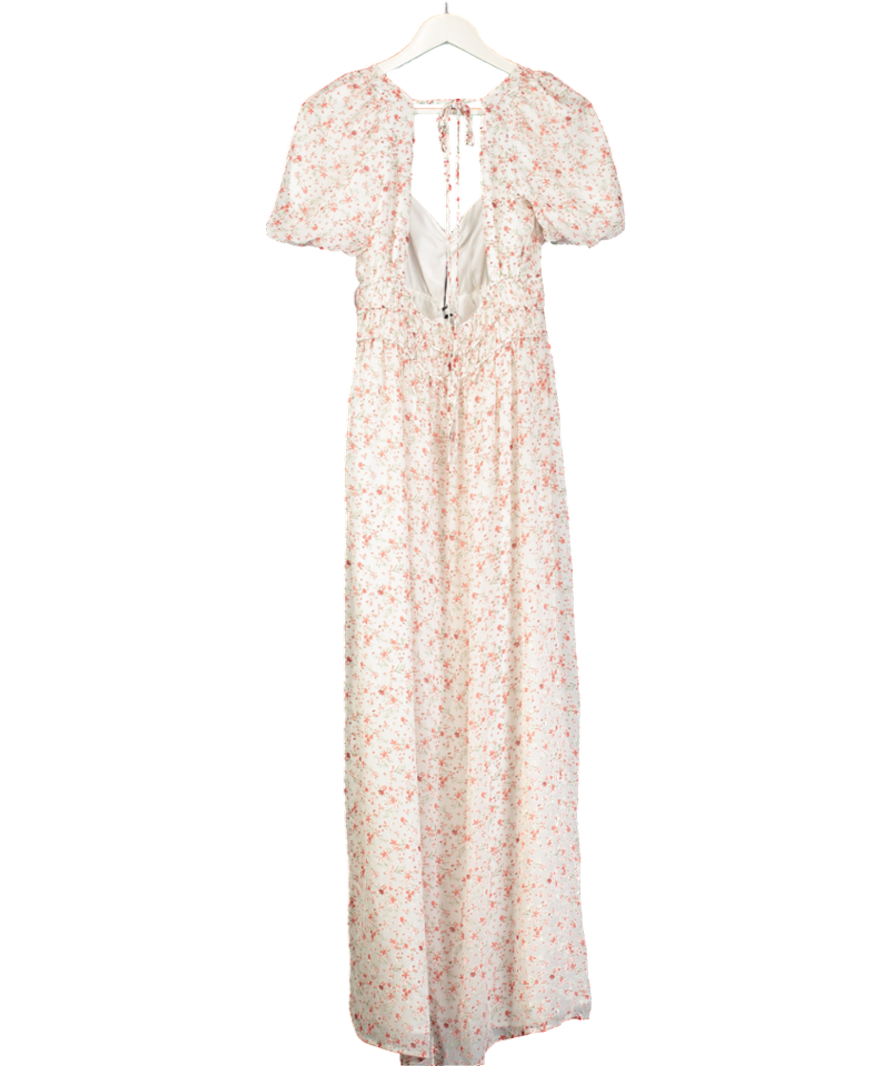 NA-KD White Floral Open Back Maxi Dress UK 10