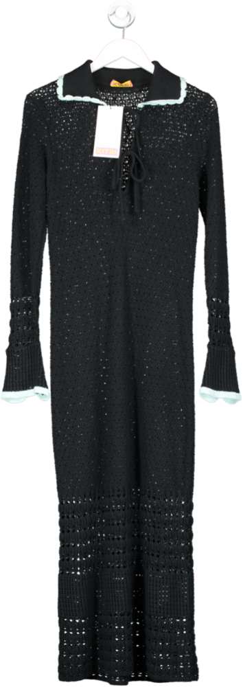 Kitri Delilah Black Crochet Knit Dress UK S
