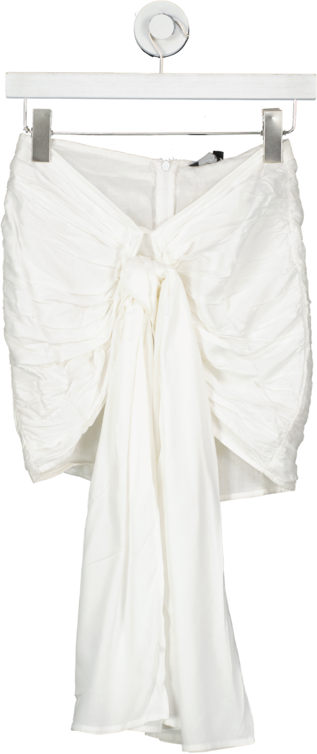 PrettyLittleThing White Ruched Drape Front Mini Skirt UK 4