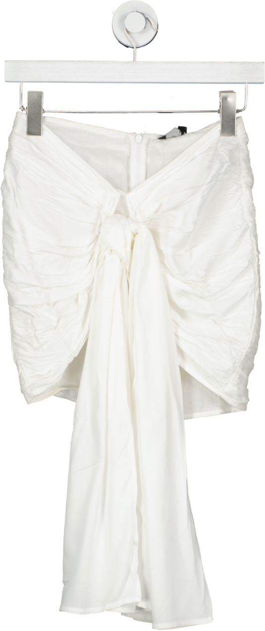 PrettyLittleThing White Ruched Drape Front Mini Skirt UK 4
