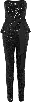 FRENCH CONNECTION Black Sequin Peplum Jumpsuit UK 6